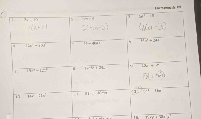 Homework #2
15. 15xy+30x^2y^2