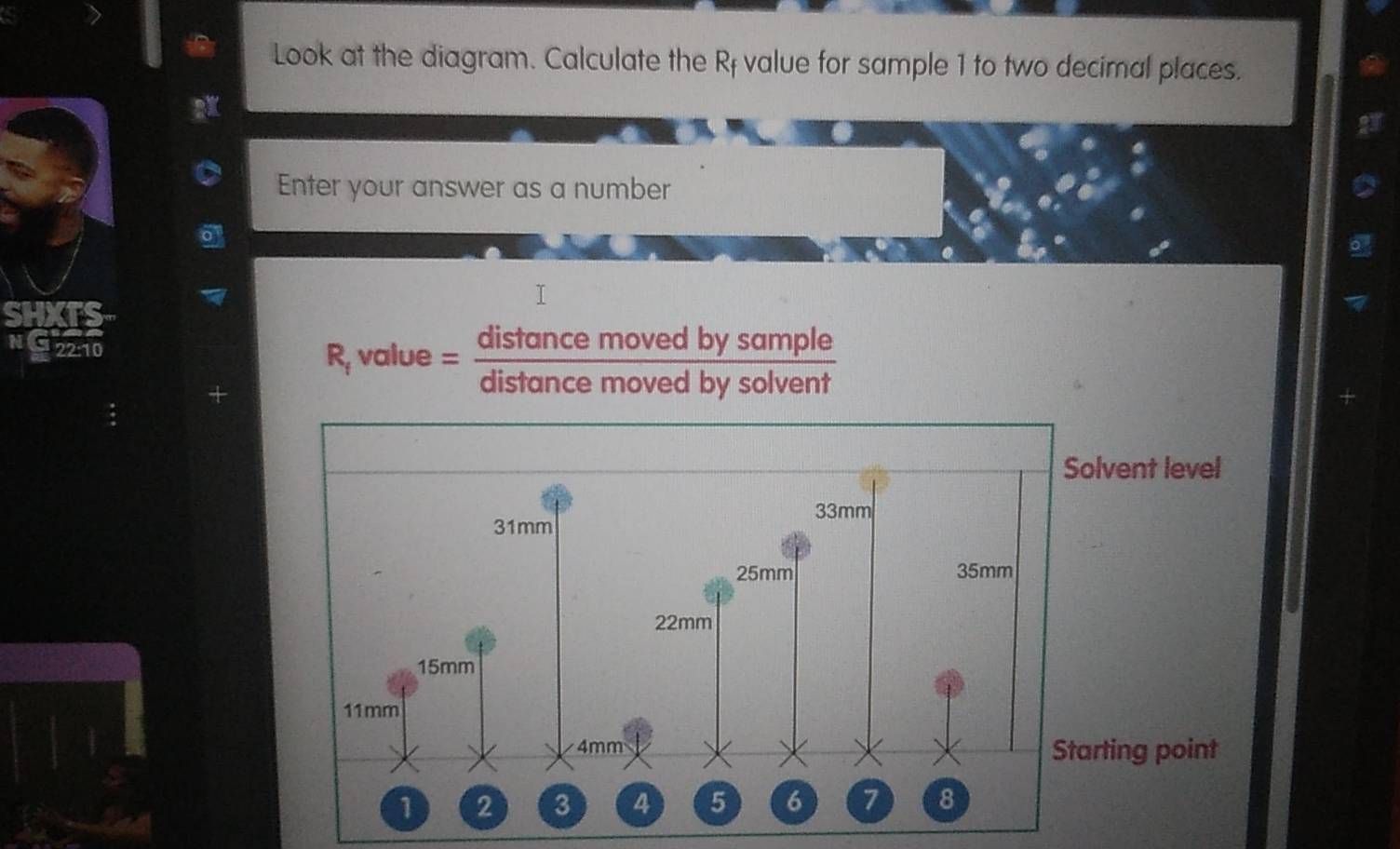 Solved: Look at the diagram. Calculate the Rf value for sample 1 to two ...