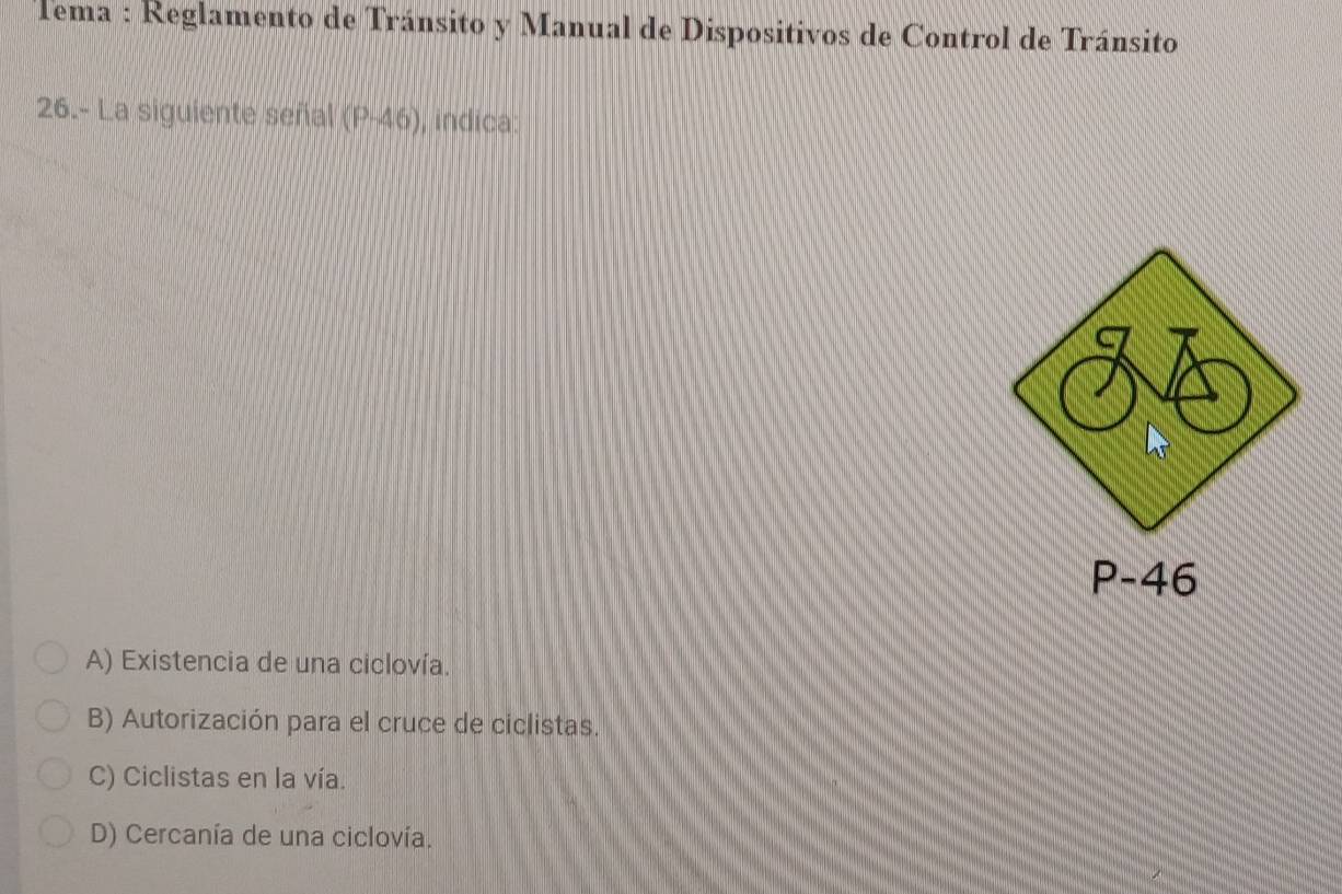Resuelto:Tema : Reglamento de Tránsito y Manual de Dispositivos de ...