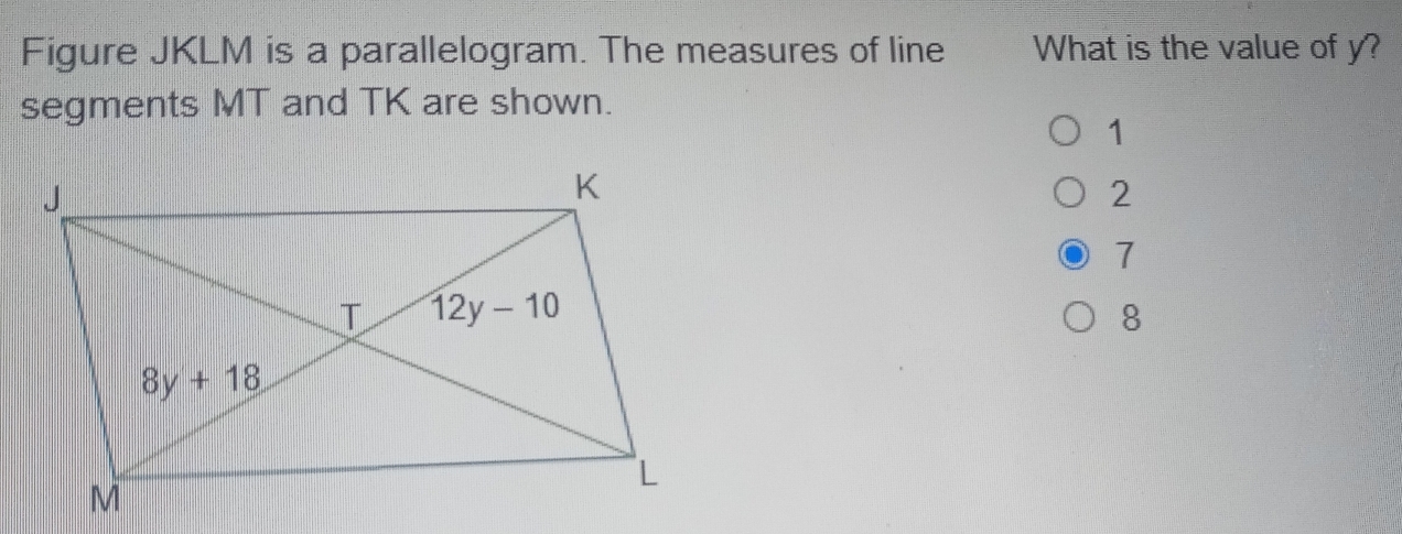 Solved: Figure JKLM is a parallelogram. The measures of line What is ...