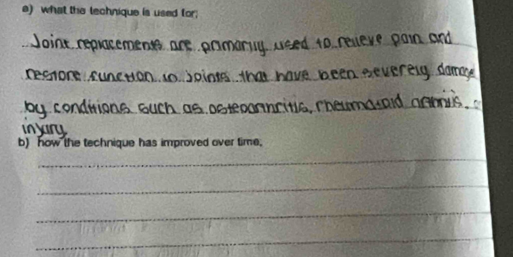 what the technique is used for; 
_
10
Decsore 
chs 
b) how the technique has improved over time, 
_ 
_ 
_ 
__