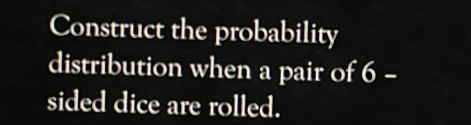 Construct the probability 
distribution when a pair of 6 - 
sided dice are rolled.