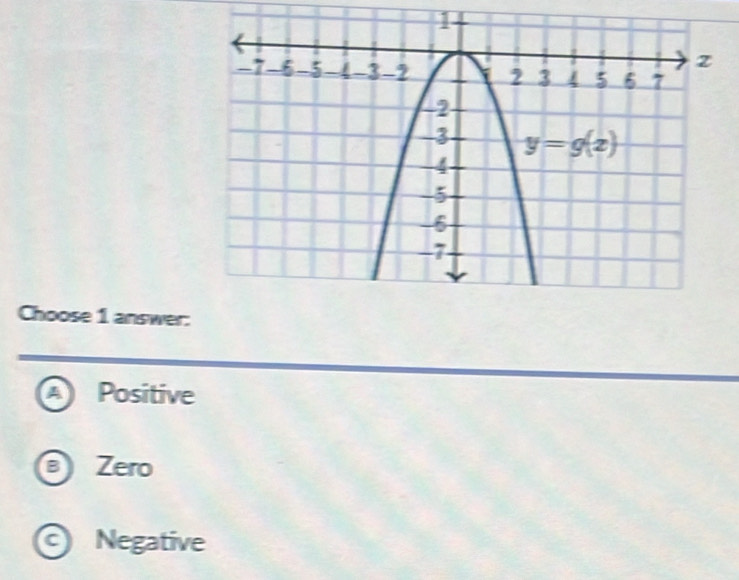 Choose 1 answer:
Positive
B Zero
c Negative