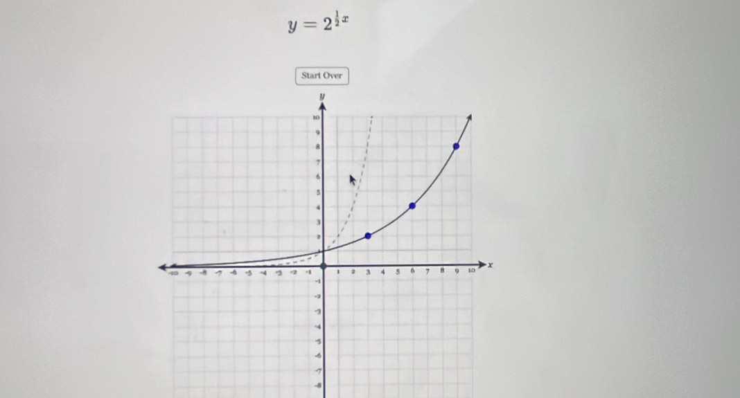 y=2^(frac 1)2x
Start Over
-8