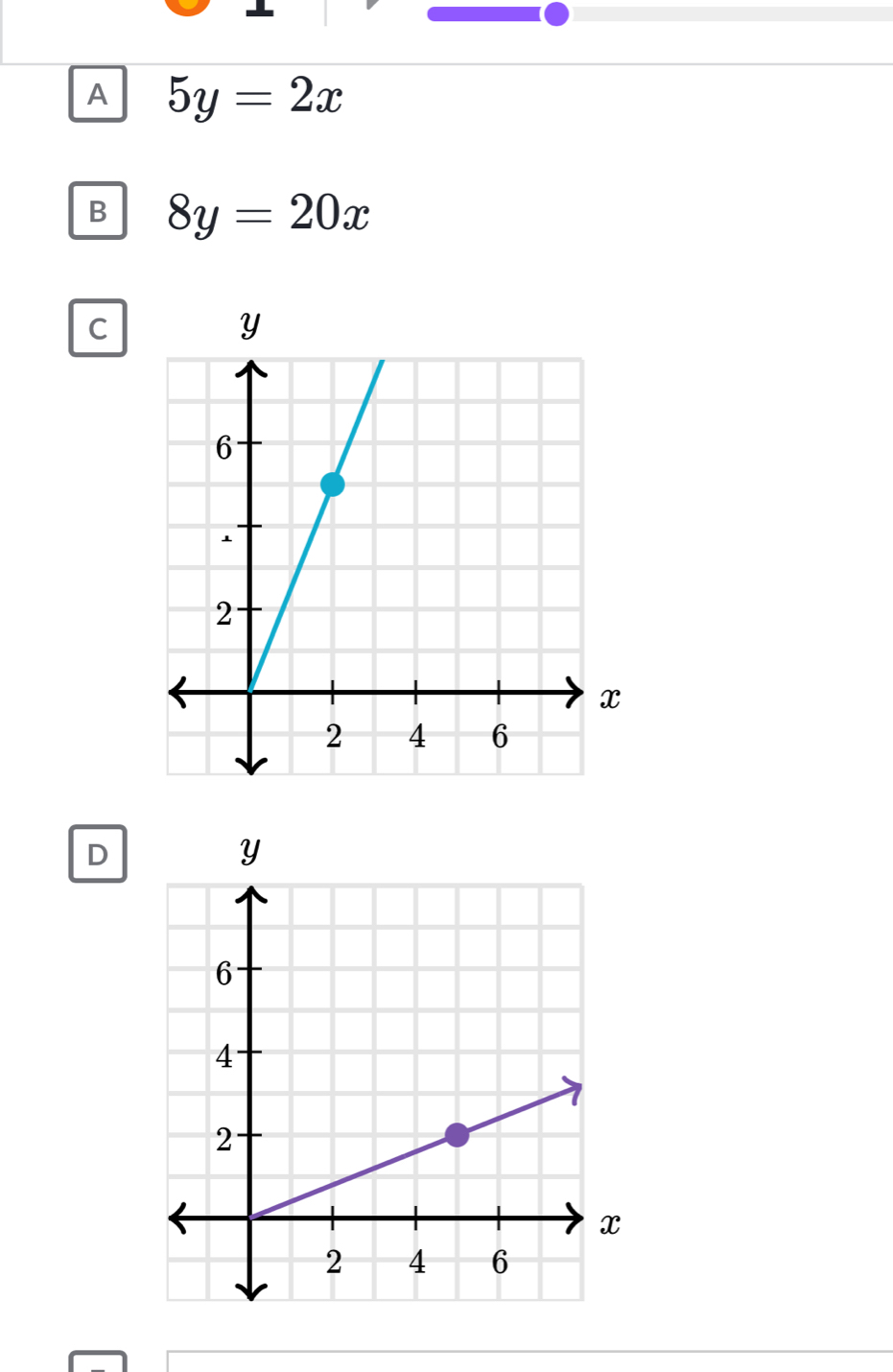 A 5y=2x
B 8y=20x
C
D