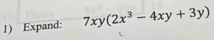 Expand: 7xy(2x^3-4xy+3y)