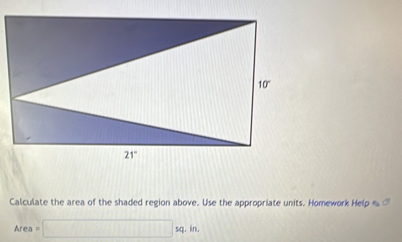 Calculate the area of the shaded region above. Use the appropriate units. Homework Help z CP
Area =□ 5q. ir 1 .