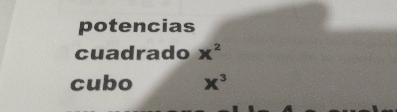 potencias 
cuadrado x^2
cubo X^3