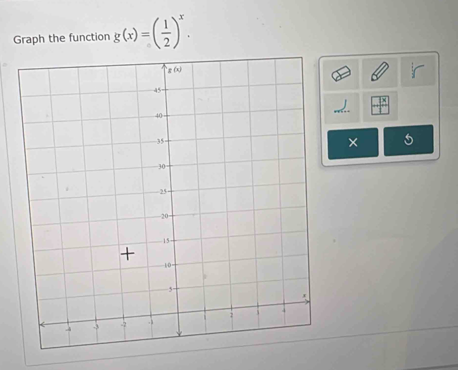 Graph the function g(x)=( 1/2 )^x.
×