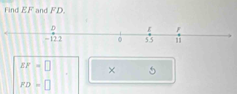 Find EF and FD.
EF=□
× 5
FD=□