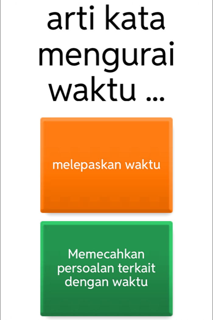 arti kata
mengurai
waktu ...
melepaskan waktu
Memecahkan
persoalan terkait
dengan waktu