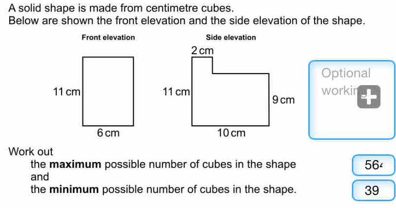 Solved: A solid shape is made from centimetre cubes. Below are shown ...