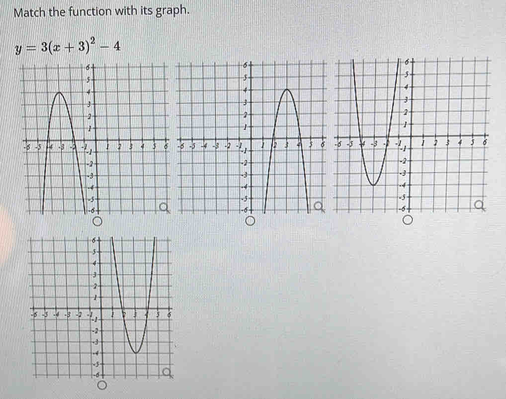 Match the function with its graph.
y=3(x+3)^2-4