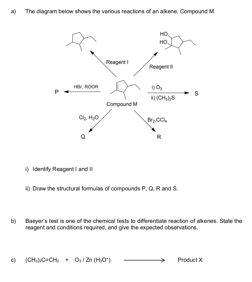 Selesai:The diagram below shows the various reactions of an alkene ...