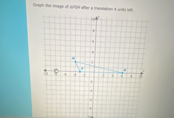 Graph the image of △ FGH after a transiation 4 units left.
-10