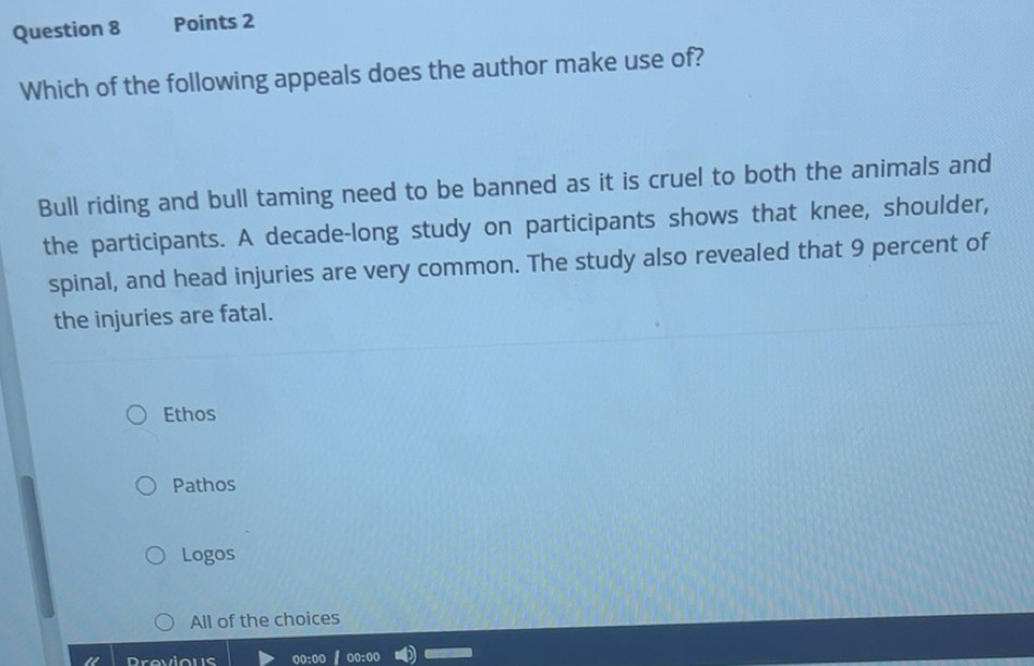 Solved: Which of the following appeals does the author make use of ...