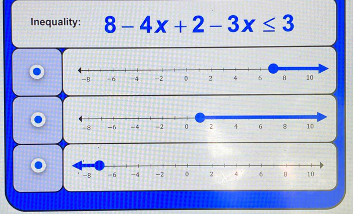 Inequality: 8-4x+2-3x≤ 3