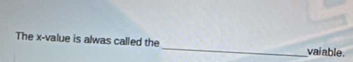 The x -value is alwas called the _vai able .