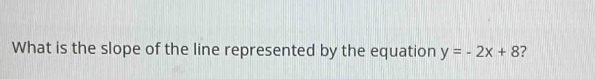 What is the slope of the line represented by the equation y=-2x+8 ?