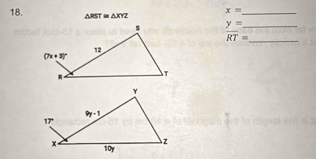 x= _
△ RST≌ △ XYZ
_ y=
overline RT= _