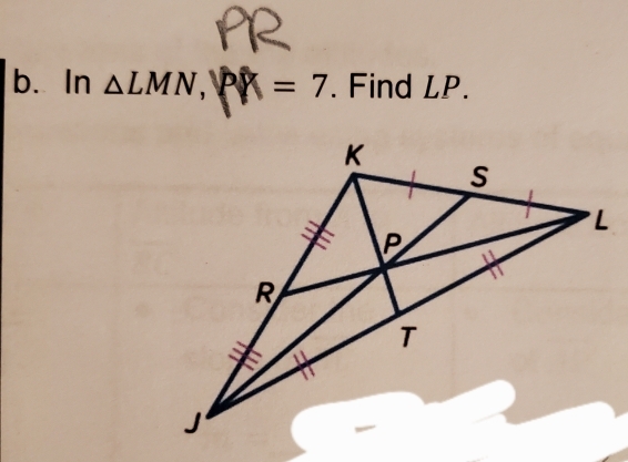 In △ LMN, =7. Find LP.