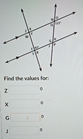 Find the values for:
7 :□°
× □° 1
G □°
□ 0