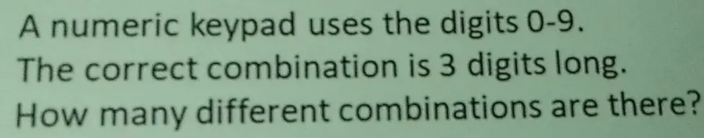 Solved: A numeric keypad uses the digits 0-9. The correct combination ...