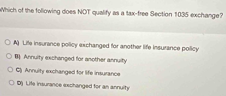 Solved: Which of the following does NOT qualify as a tax-free Section ...