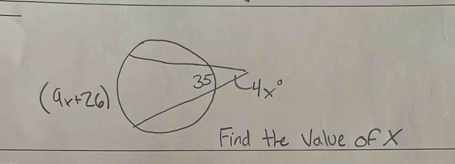 (9x+26)
Find the Value of X