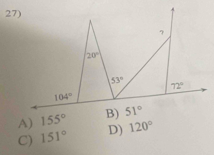 A) 155°
C) 151°
D) 120°