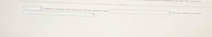 the oquation you write? Wy or why nor? 
n what the y-intercept of the new line is. The new equation's slope The neve equuation' a y infarcopt