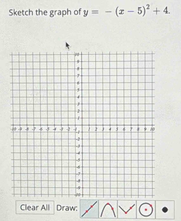 Sketch the graph of y=-(x-5)^2+4. 
Clear All Draw: