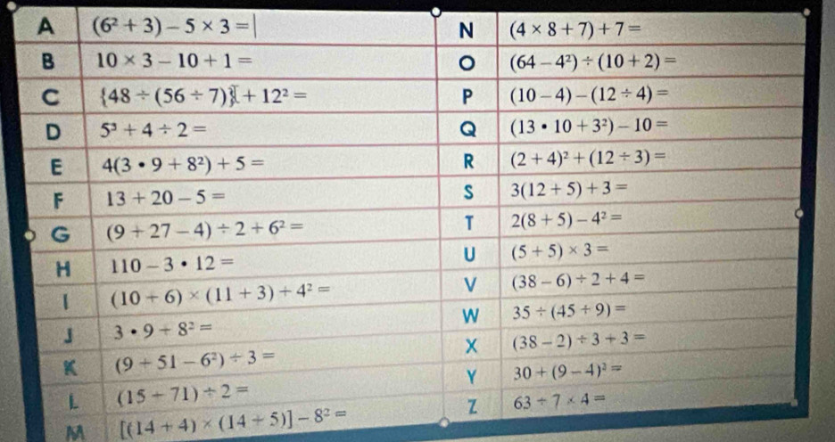 [(14+4)* (14+5)]-8^2=