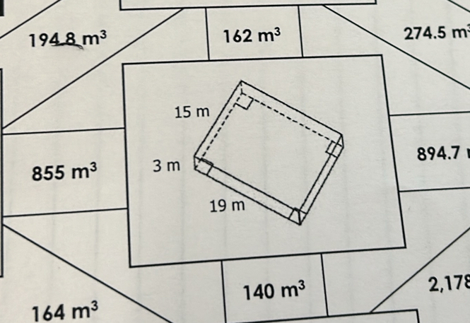 194.8m^3
162m^3
274.5m
894.7
855m^3
140m^3 2,178
164m^3