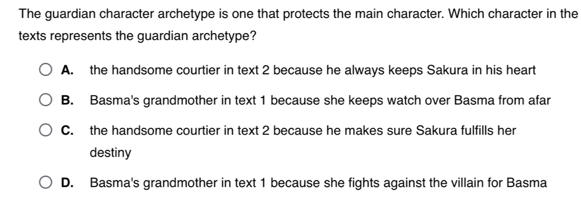 Solved: The guardian character archetype is one that protects the main ...