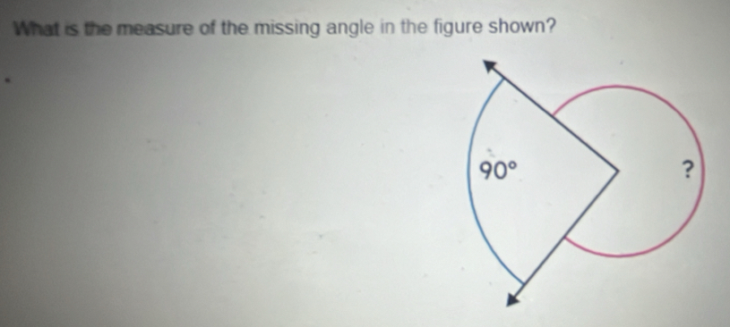 What is the measure of the missing angle in the figure shown?