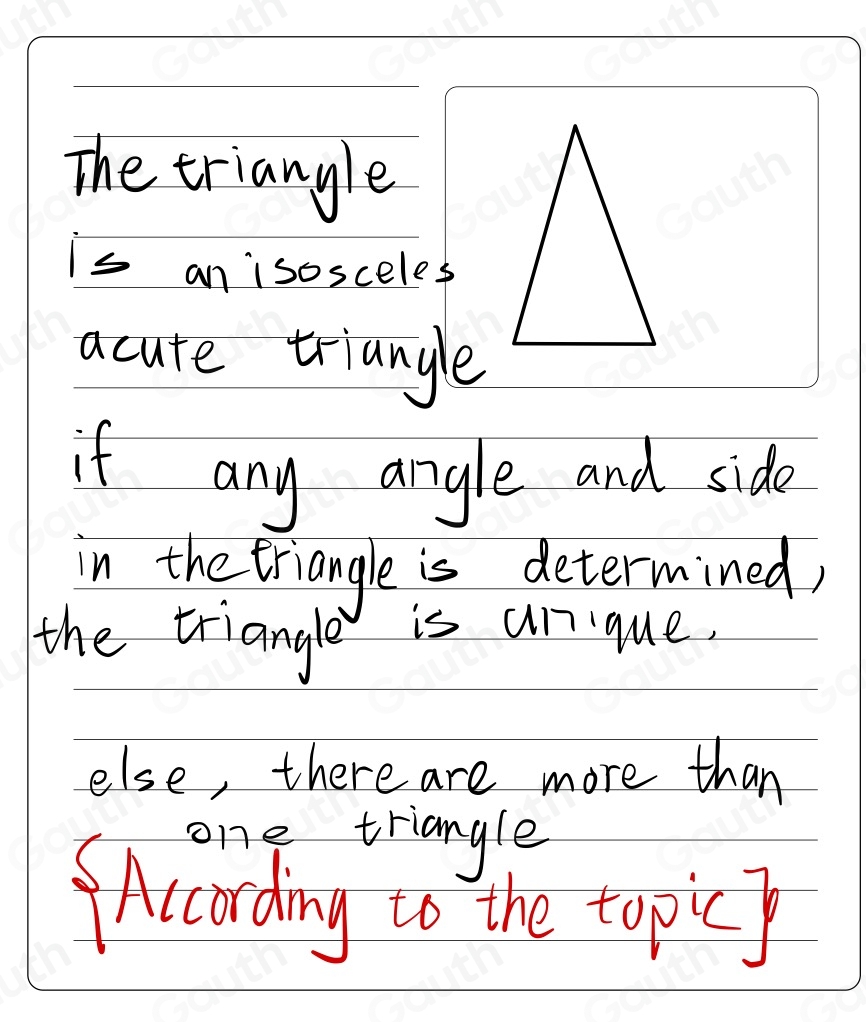 Solved: Draw a triangle with three acute angles and two congruent sides ...