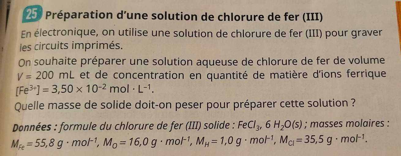 Résolu :250 Préparation d’une solution de chlorure de fer (III) En ...