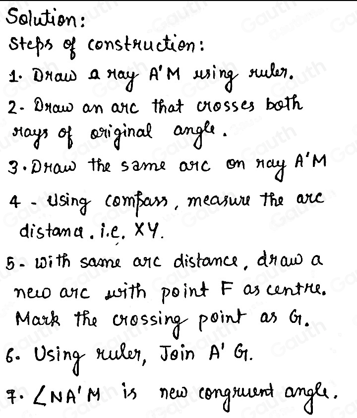 Solved: Using the compass and ruler, construct a congruent angle with ...