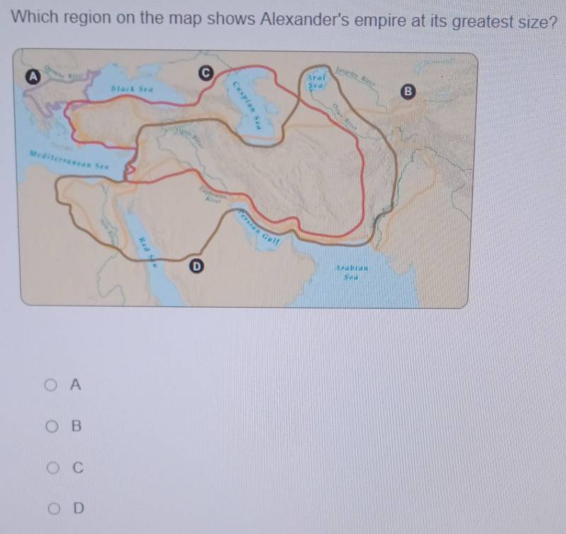 Solved: Which region on the map shows Alexander's empire at its ...
