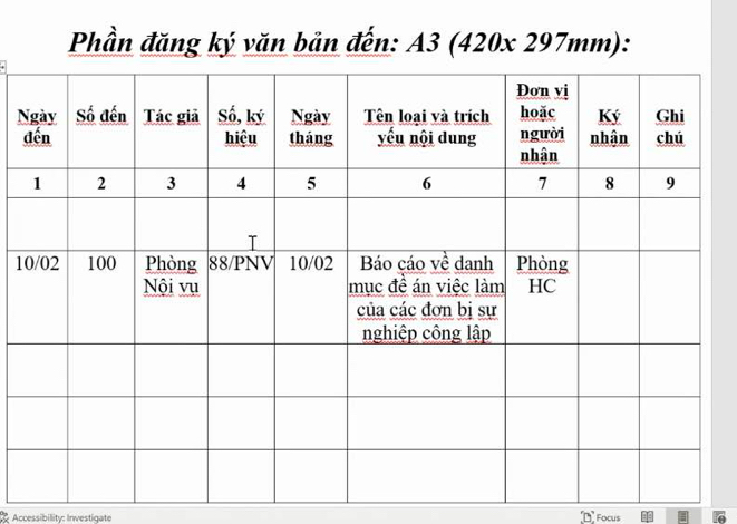 Phần đăng ký văn bản đến: A3 (420x 297mm): 
N 
1 
Accessibility: Investigate D' Focus