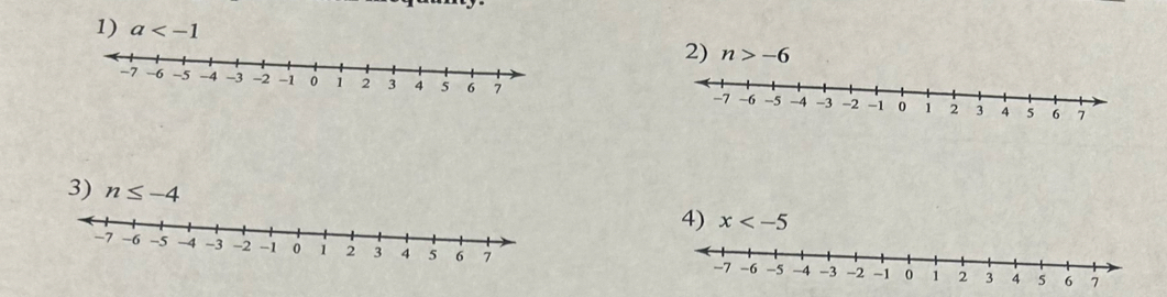 a
2) n>-6

3) n≤ -4
4) x