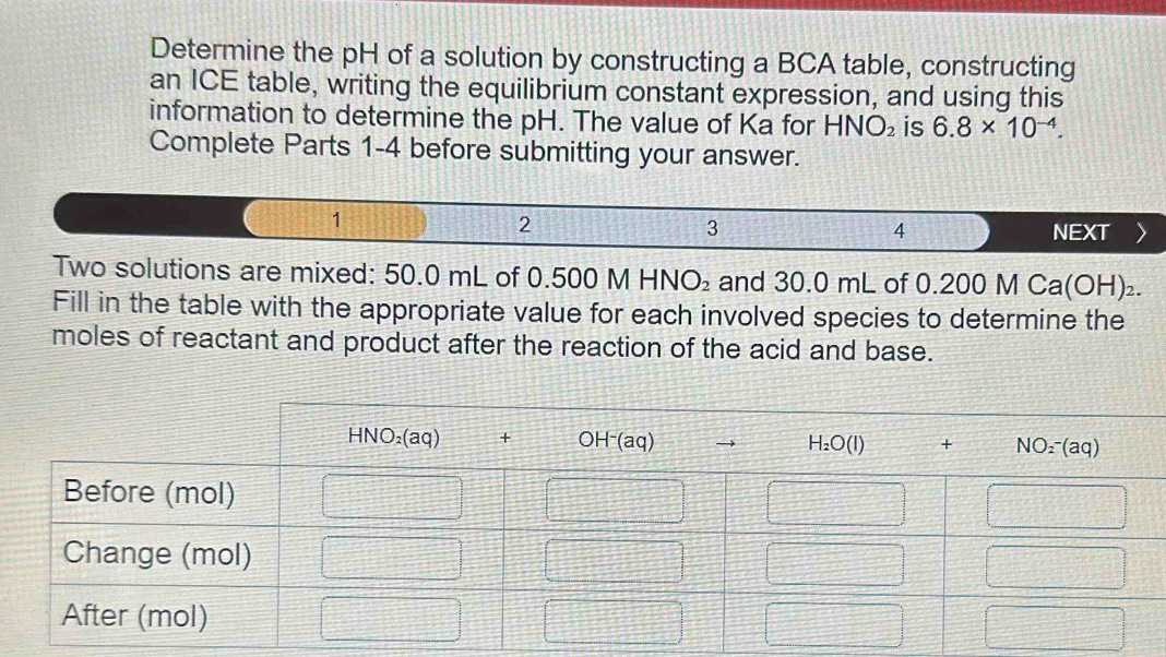 Solved: Determine the pH of a solution by constructing a BCA table ...