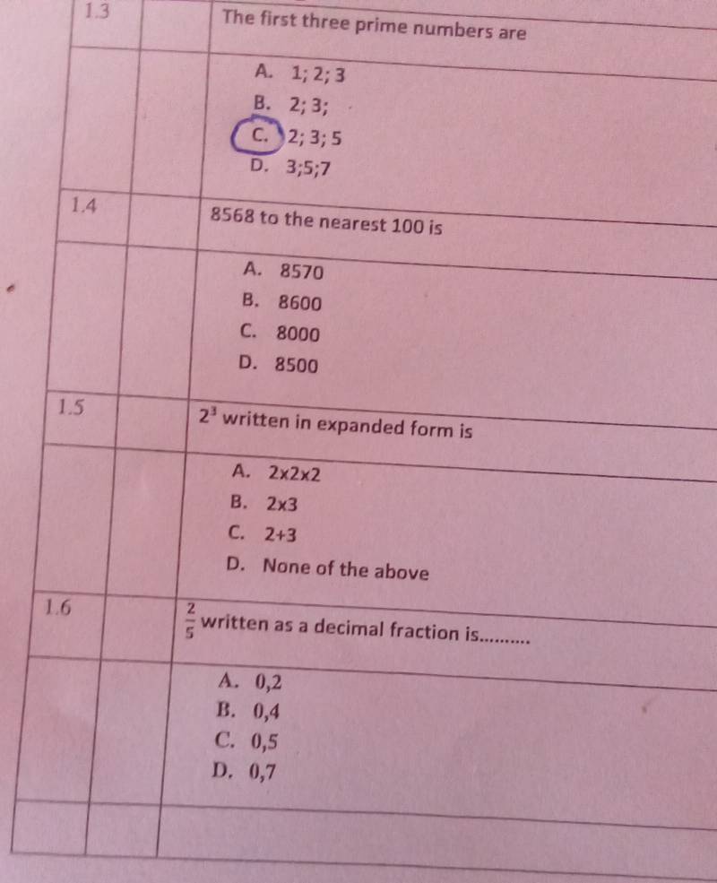 1.3 The first three prime numbers are