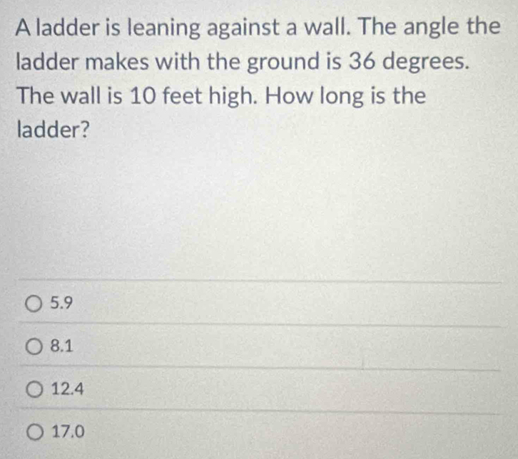 Solved: A ladder is leaning against a wall. The angle the ladder makes ...
