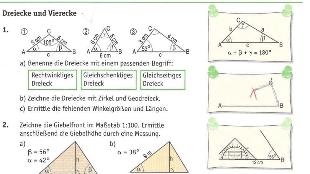 Gelöst:Dreiecke und Vierecke 1. b a a β A C B alpha +beta +gamma =180