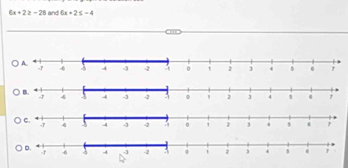 6x+2≥ -28 and 6x+2≤ -4