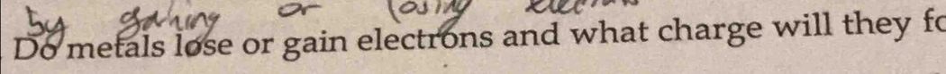 Do metals lose or gain electrons and what charge will they fo