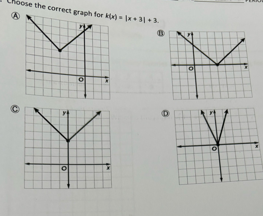 Choose the correct g k(x)=|x+3|+3. _ 
Ⓐ 
B 
C 
Ⓓ