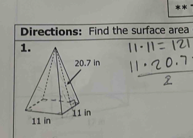 Directions: Find the surface area